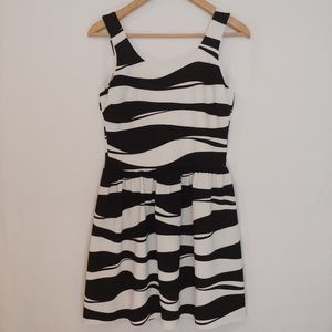 Aqua Black and White Abstract Stripes Dress